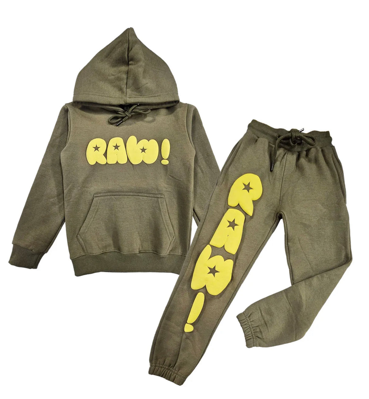 Rawyalty - Kids - Top & Bottom Silicon Set Hoodie - Olive