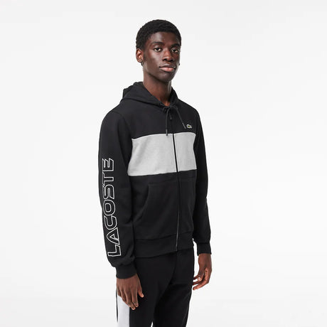 LACOSTE MEN'S COLORBLOCK ZIP-UP HOODIE BLACK GREY