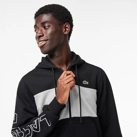 LACOSTE MEN'S COLORBLOCK ZIP-UP HOODIE BLACK GREY