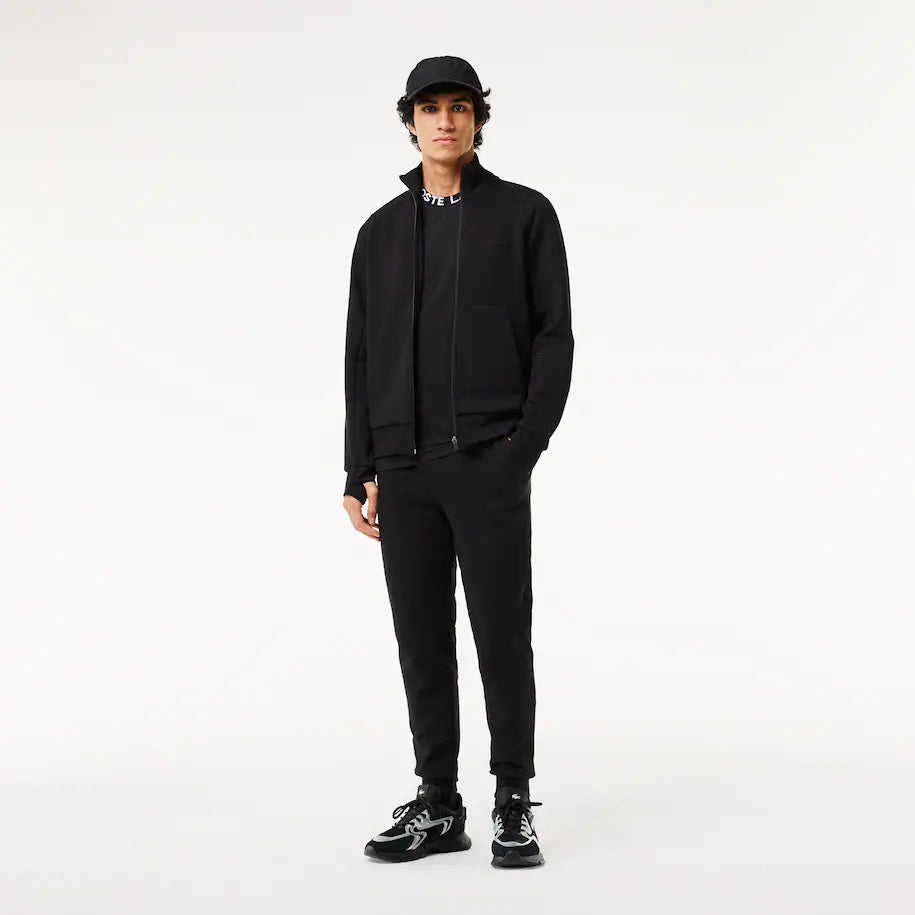 LACOSTE MEN’S HIGH-NECK COTTON BLEND ZIP-UP SWEATSHIRT BLACK