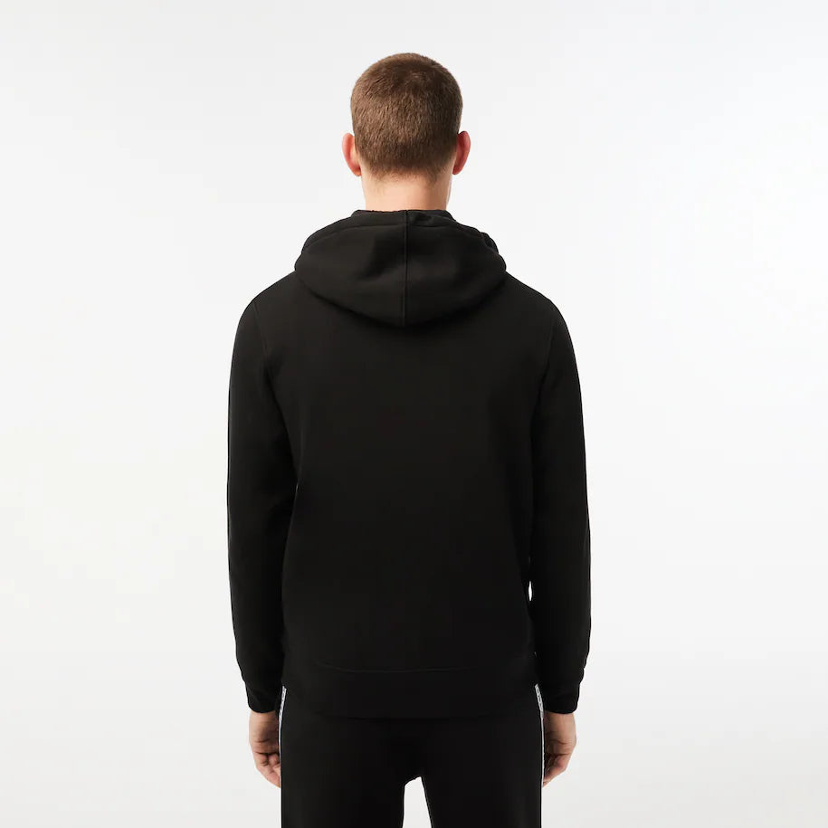 LACOSTE MEN’S CLASSIC FIT BRANDED STRIPES ZIP-UP HOODIE BLACK