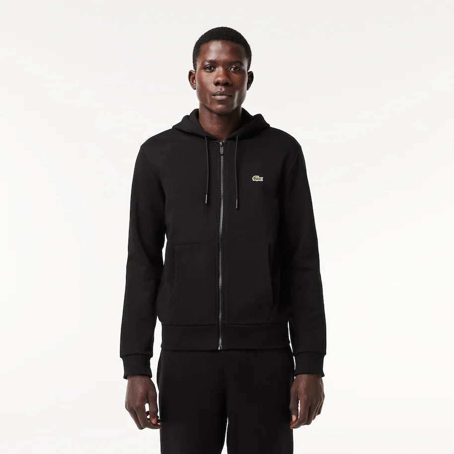 LACOSTE MEN'S FLEECE ZIP-UP HOODIE BLACK