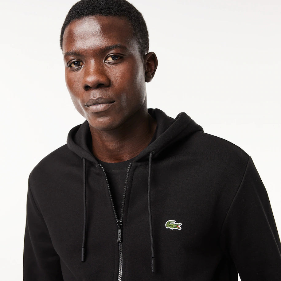 LACOSTE MEN'S FLEECE ZIP-UP HOODIE BLACK