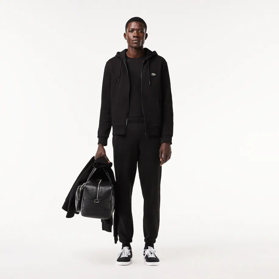 LACOSTE MEN'S FLEECE ZIP-UP HOODIE BLACK