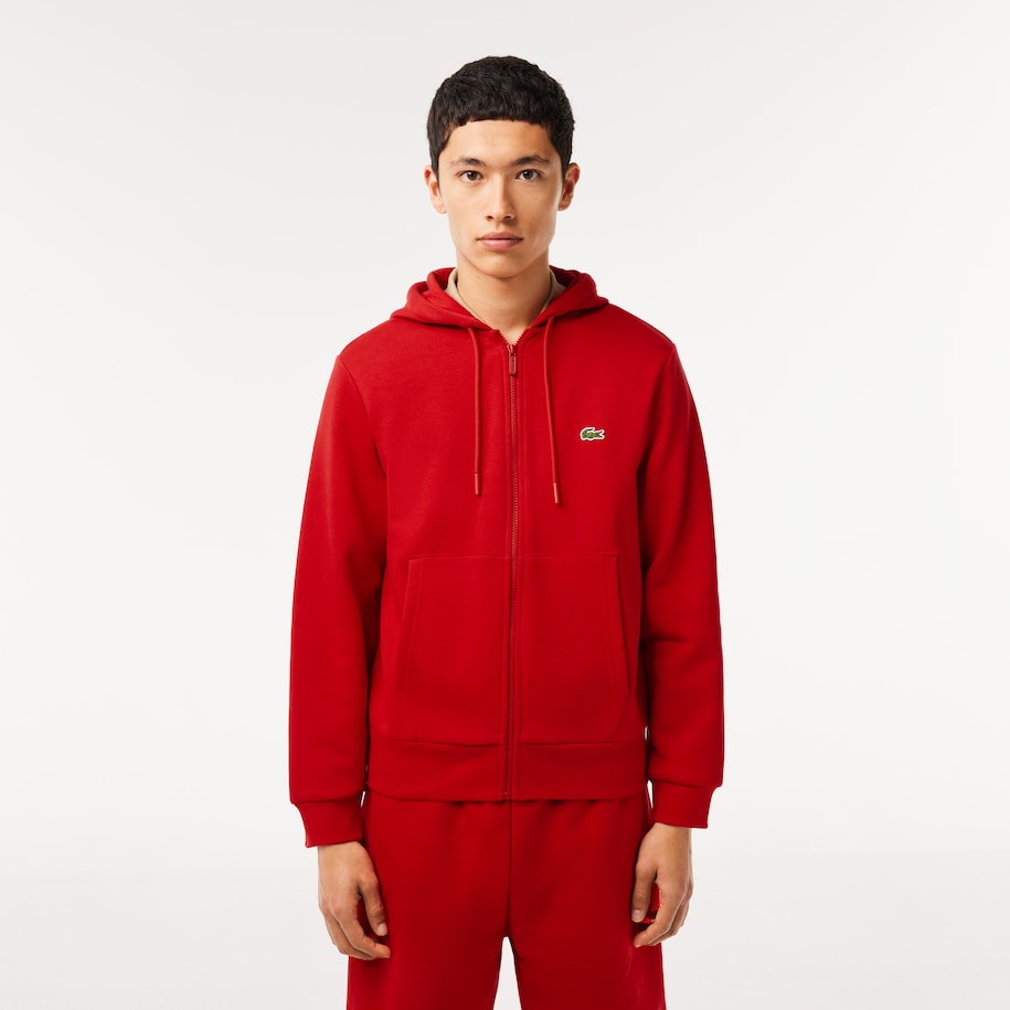 LACOSTE MEN'S FLEECE ZIPPED HOODIE RED
