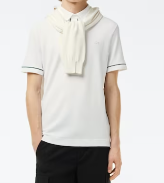LACOSTE MEN'S SMART PARIS STRETCH COTTON CONTRAST TRIM POLO WHITE