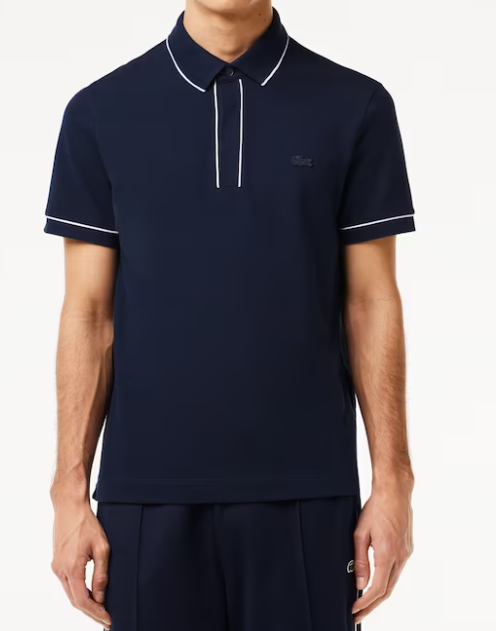 LACOSTE MEN'S SMART PARIS STRETCH COTTON CONTRAST TRIM POLO NAVY