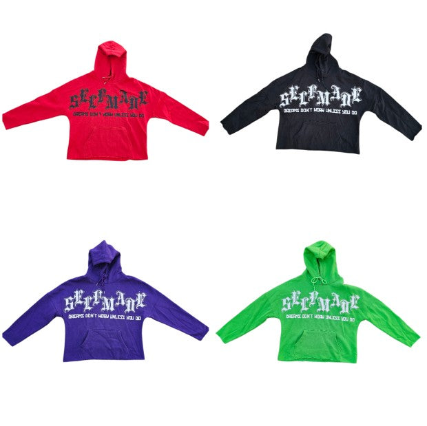 Focus Self Made Cropped Rhinestone Hoodie Multi Colors