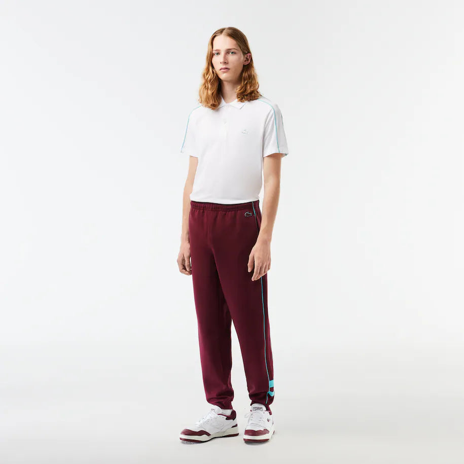 LACOSTE MEN'S EMBROIDERED REGULAR FIT SWEATPANTS BURGUNDY