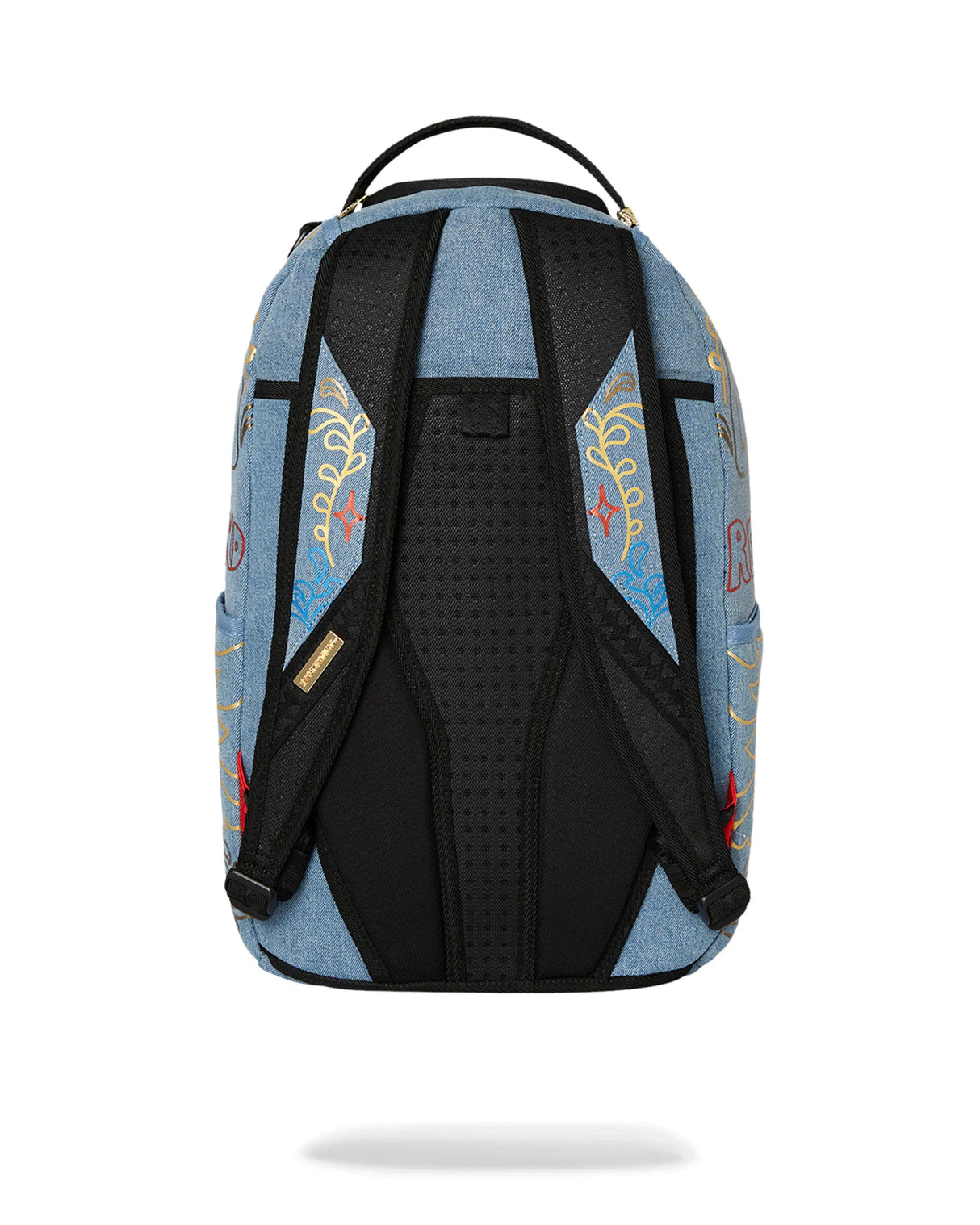 SPRAYGROUND METALLIC PRINTED DENIM SHARK DLXSV BACKPACK