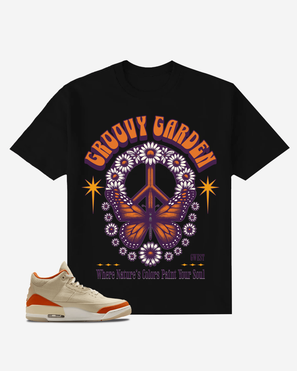 Butterfly and Daisy Flower Groovy Garden Oversized T-Shirt