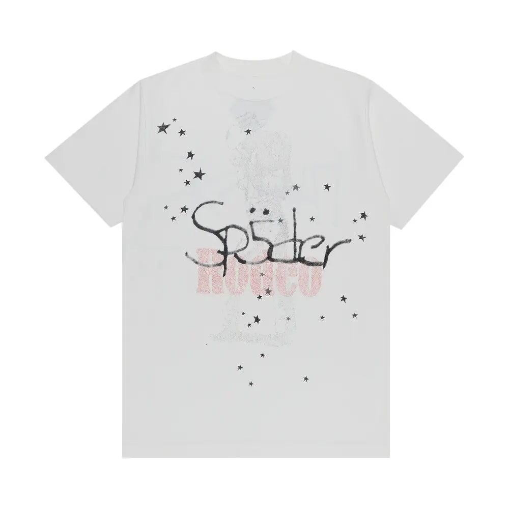 Streetwear outfit with white graphic T-shirt inspired by Travis style
