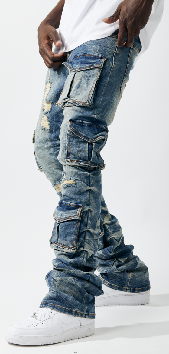 Cargo stacked jeans urban streetwear multicolor look