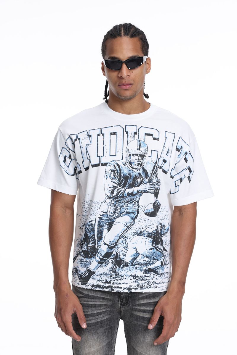 Casual streetwear tee white blue outfit inspiration clean style