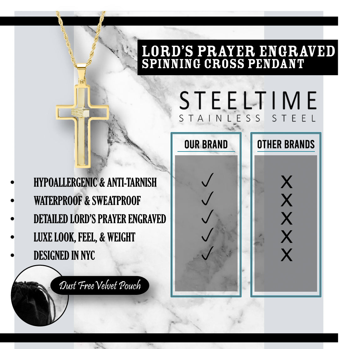 Lords Prayer Spinner Cross Pendant