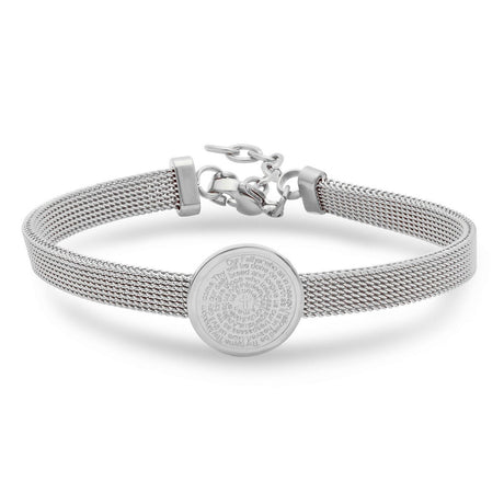 Solitaire Charm Our Father Prayer Mesh Bracelet