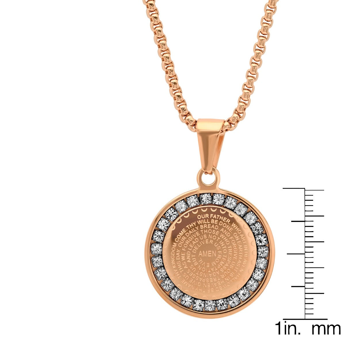 Our Father Prayer Round Pendant With Simulated Diamonds