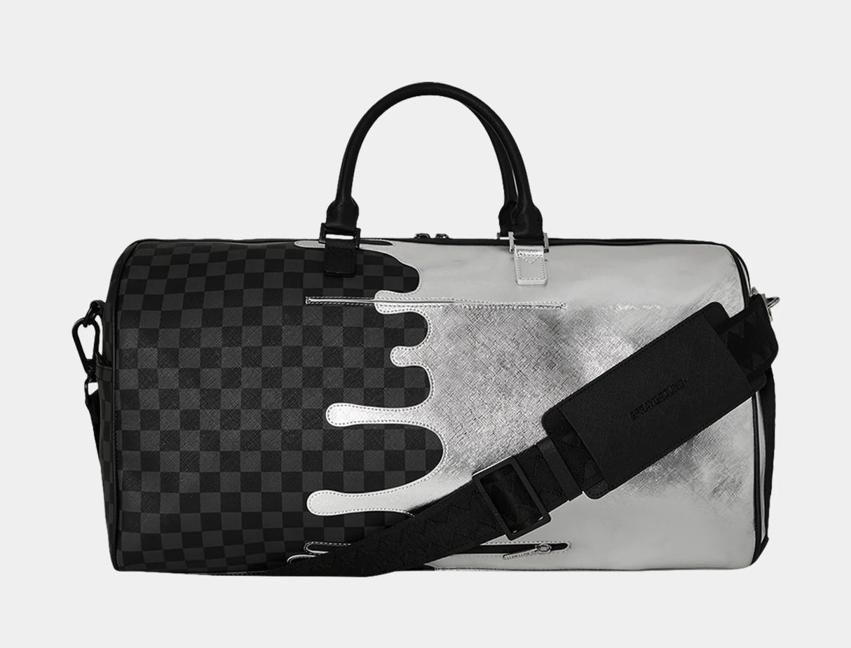 Sprayground Silver Side Drip Black Check Large Duffle