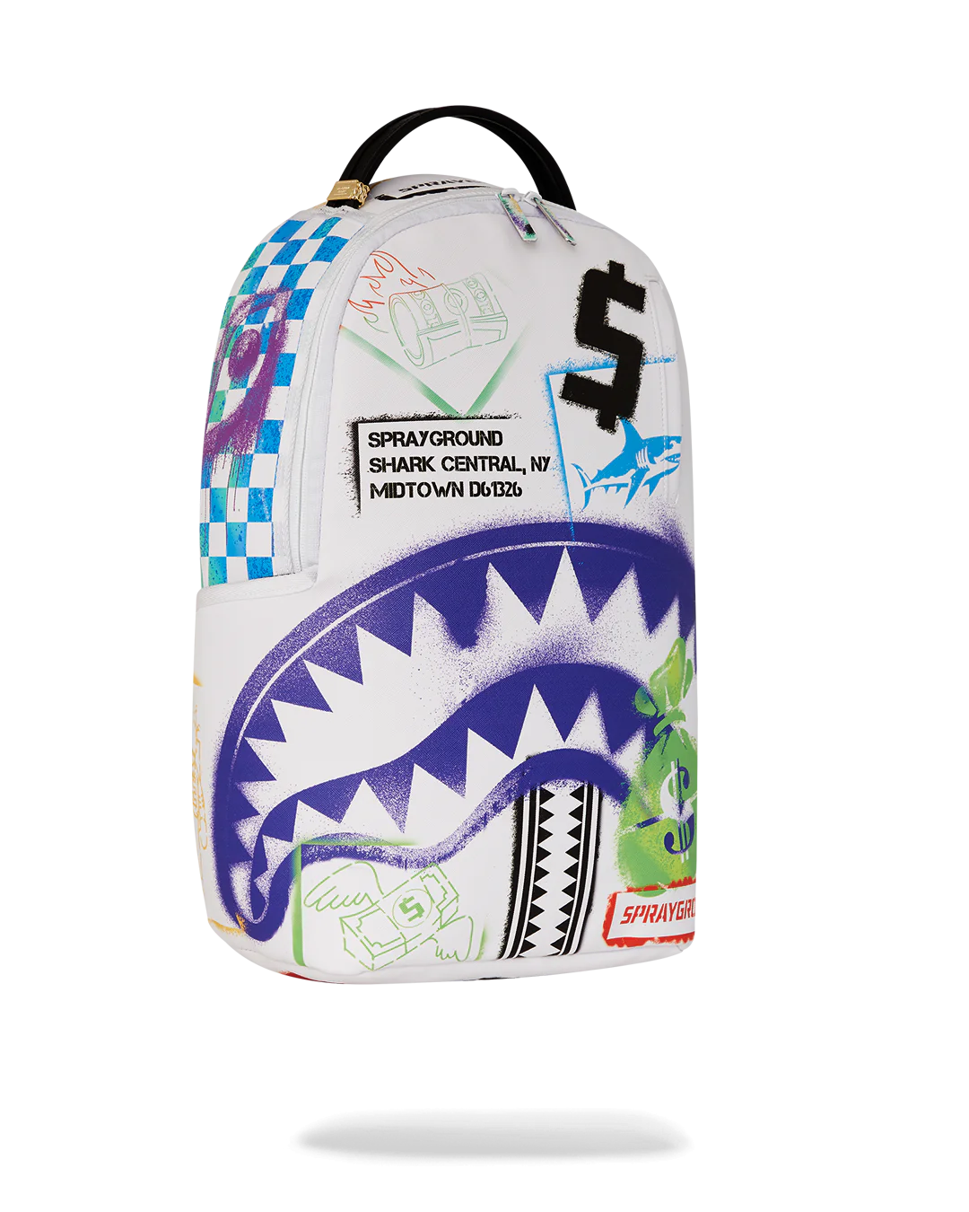 SPRAYGROUND SHARK CENTRAL STENCILS- WHITE DLXSV BACKPACK