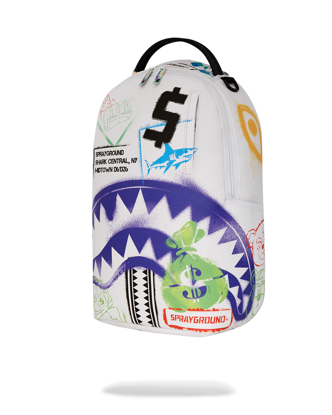SPRAYGROUND SHARK CENTRAL STENCILS- WHITE DLXSV BACKPACK