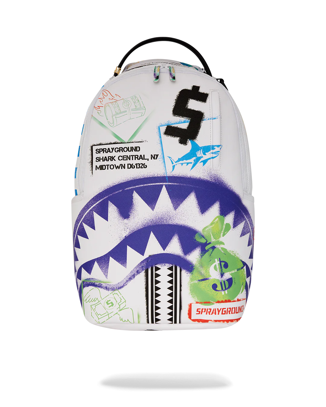 SPRAYGROUND SHARK CENTRAL STENCILS- WHITE DLXSV BACKPACK