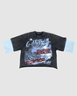 G WEST  3/4 TWO TONE SLEEVE ROLLING SEAS COTTON JERSEY TEE