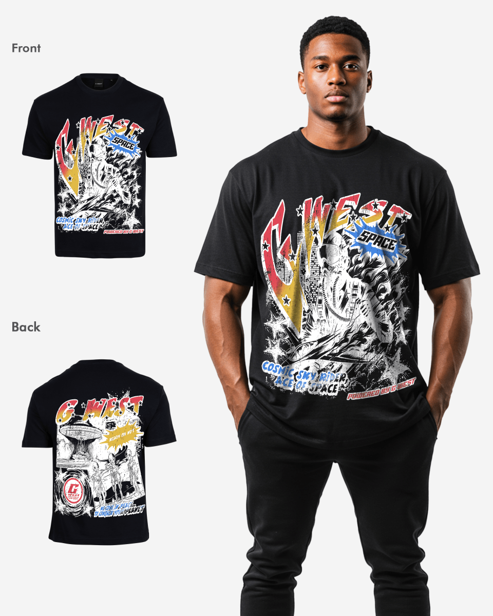 G West Cosmic Sky Ride Double Hit Premium Oversized  Tee Front And Back Print
