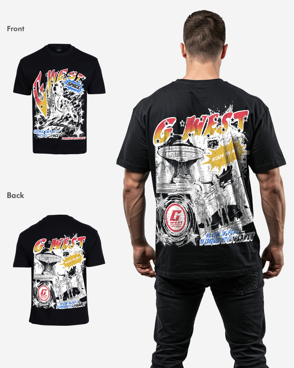 G West Cosmic Sky Ride Double Hit Premium Oversized  Tee Front And Back Print