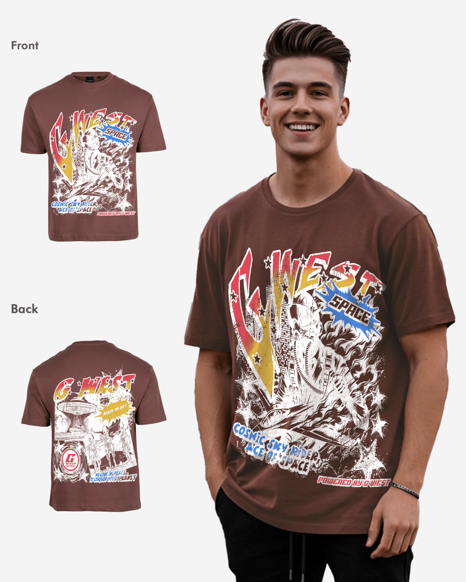 G West Cosmic Sky Ride Double Hit Premium Oversized  Tee Front And Back Print