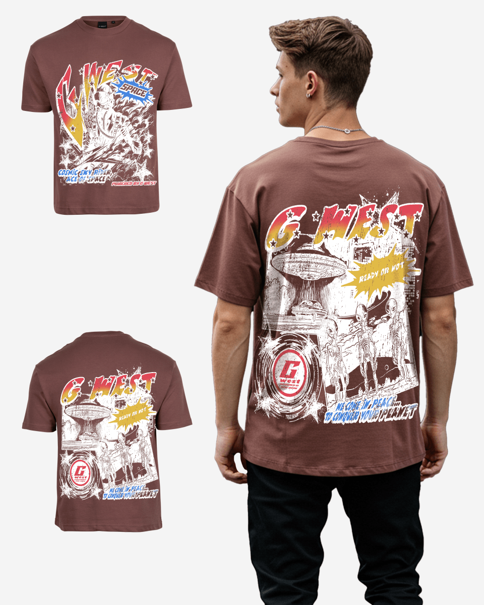 G West Cosmic Sky Ride Double Hit Premium Oversized  Tee Front And Back Print