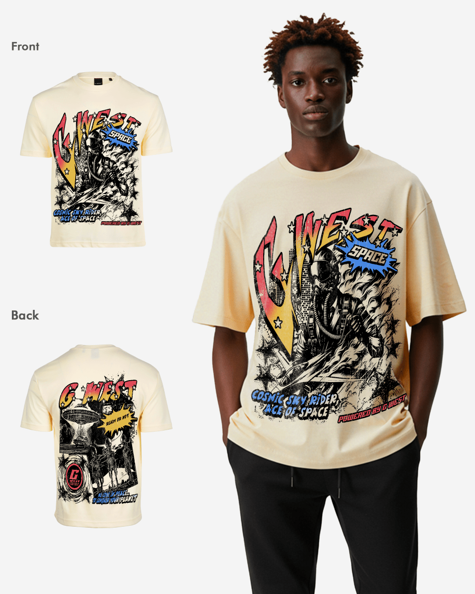 G West Cosmic Sky Ride Double Hit Premium Oversized  Tee Front And Back Print