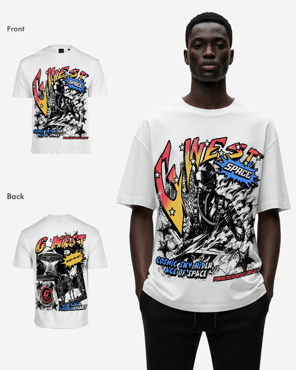 G West Cosmic Sky Ride Double Hit Premium Oversized  Tee Front And Back Print