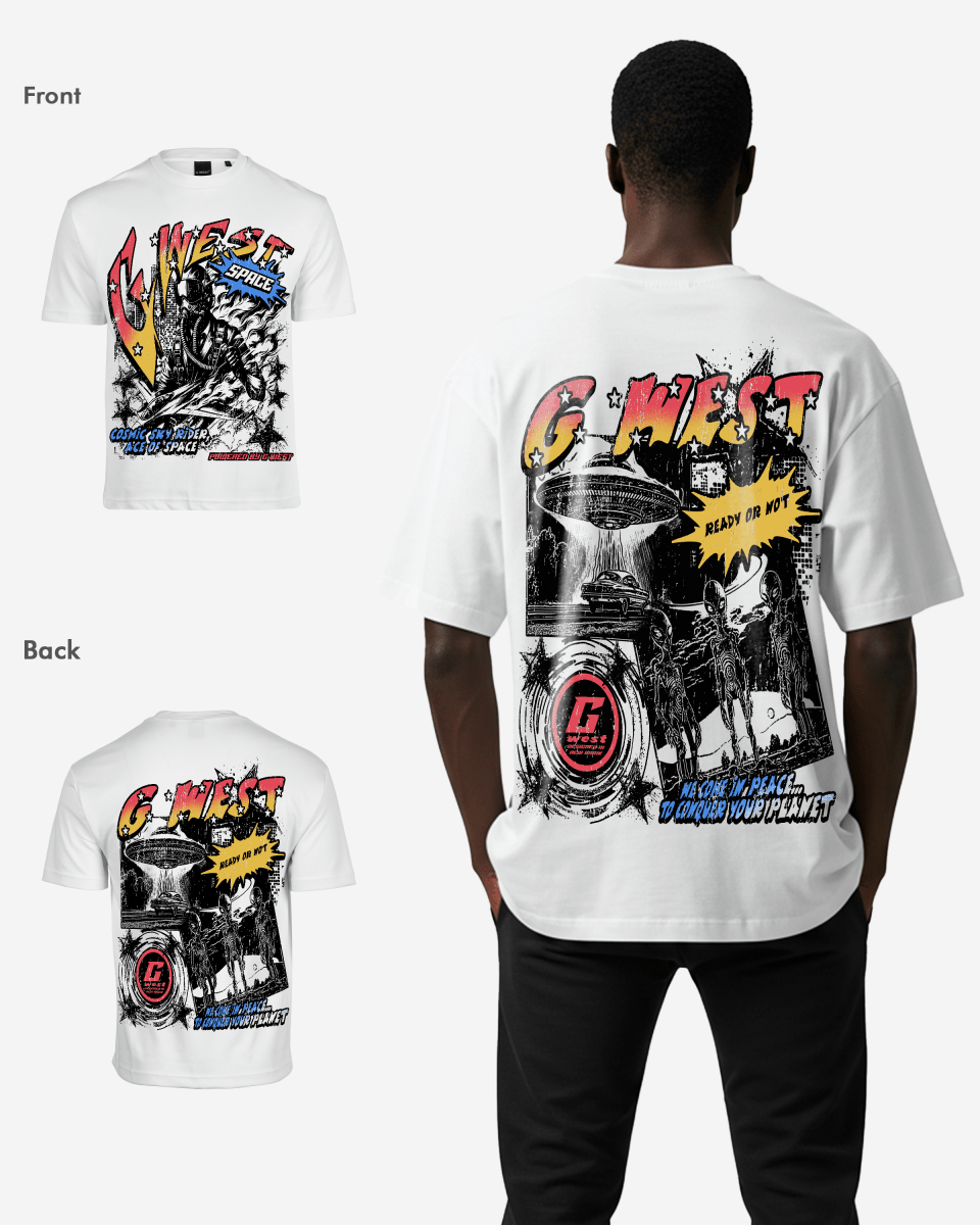 G West Cosmic Sky Ride Double Hit Premium Oversized  Tee Front And Back Print