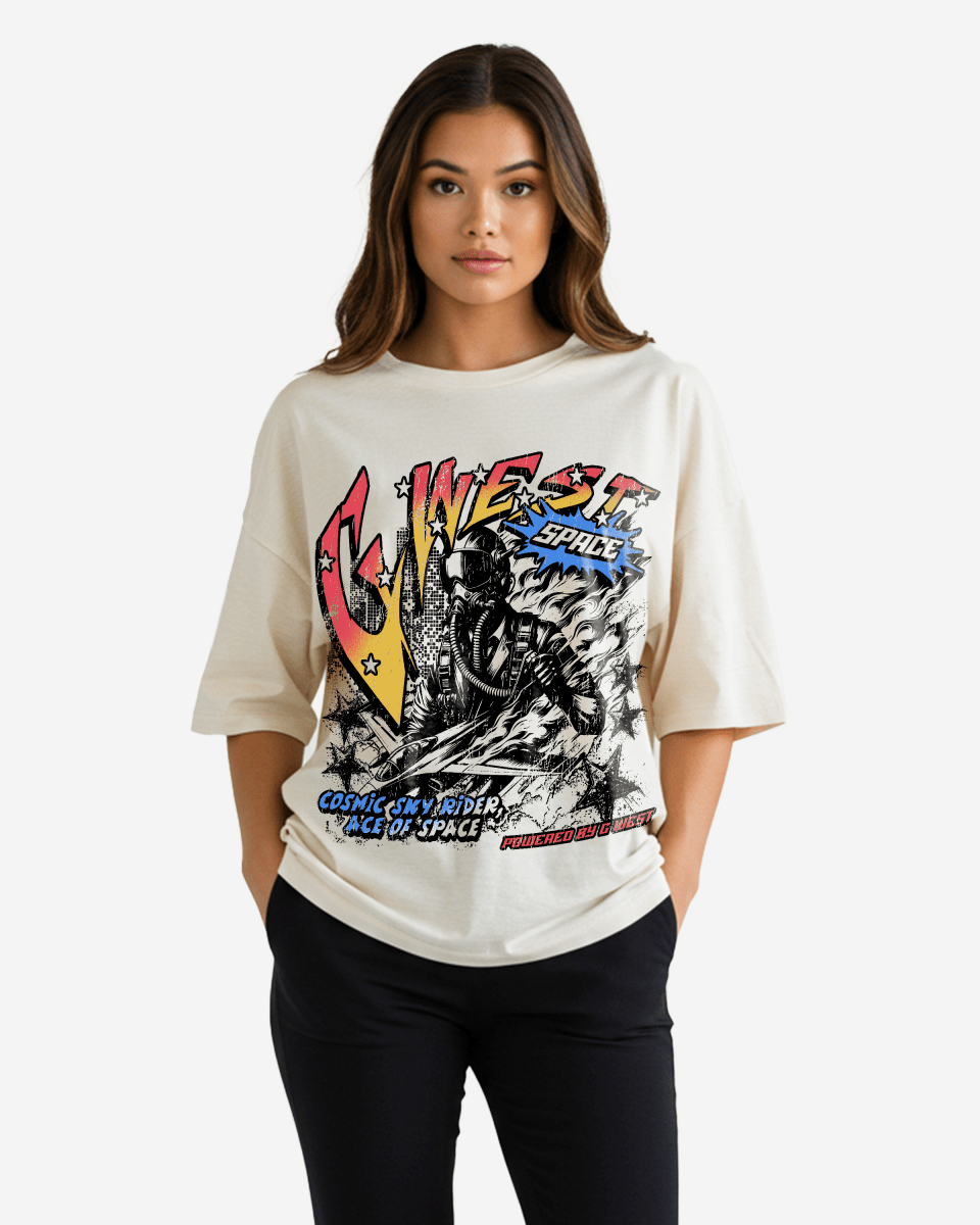 G West Cosmic Sky Ride Double Hit Premium Oversized Tee  - WOMEN