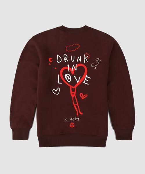 G West Drunk In Love Fleece Crewneck With Invisible Zippers