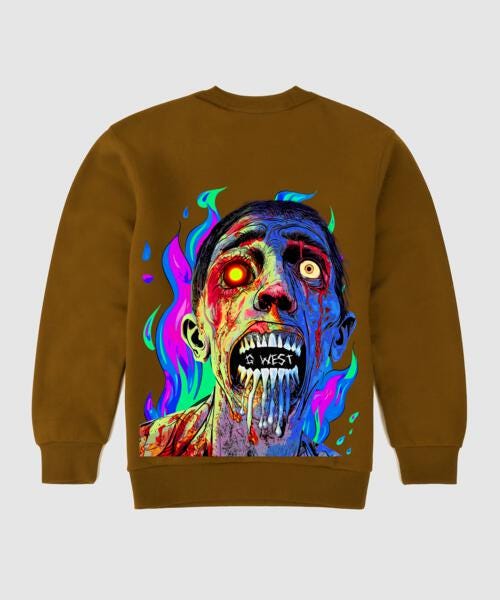G West Flaming Zombie Crew Neck Hoodie With Zipper