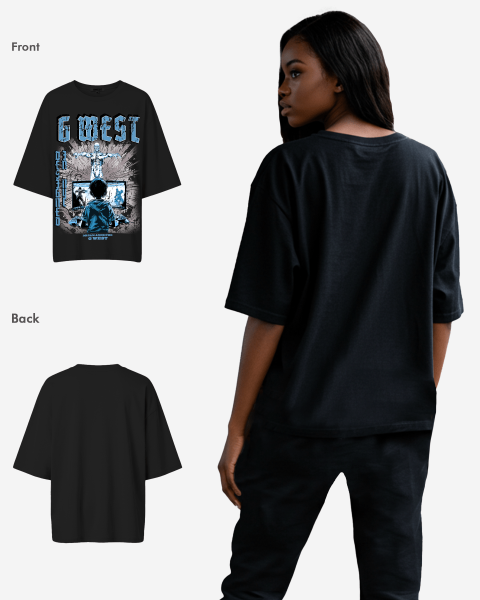 G West Game of G Baby Blue Black Oversized Tee - Women