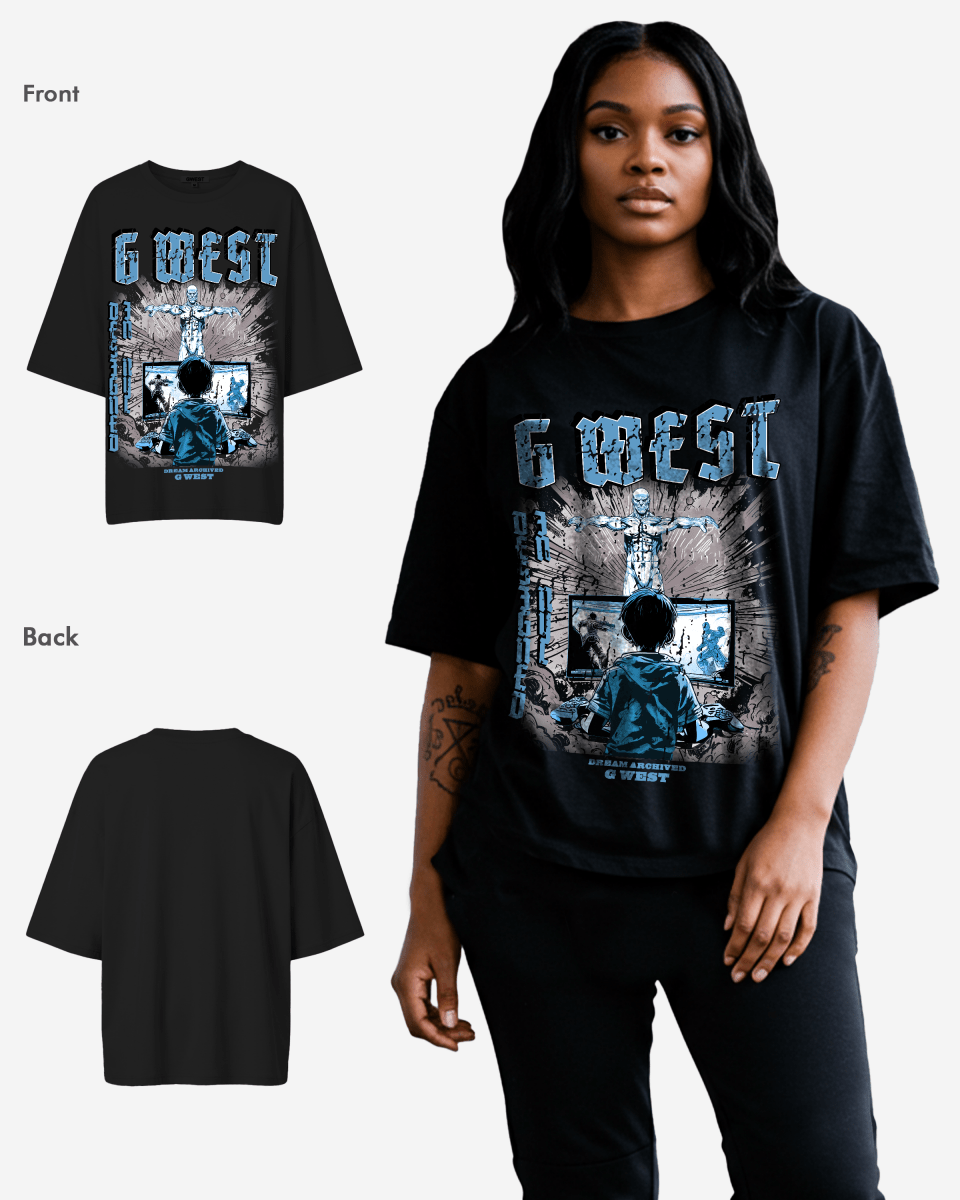 G West Game of G Baby Blue Black Oversized Tee - Women