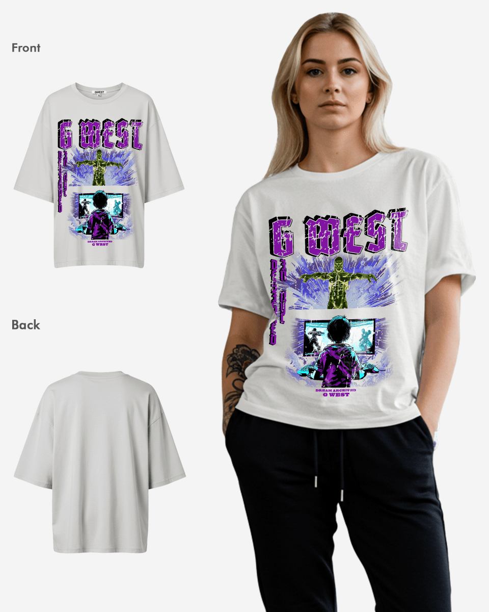 G West Game of G Baby Blue Black Oversized Tee - Women