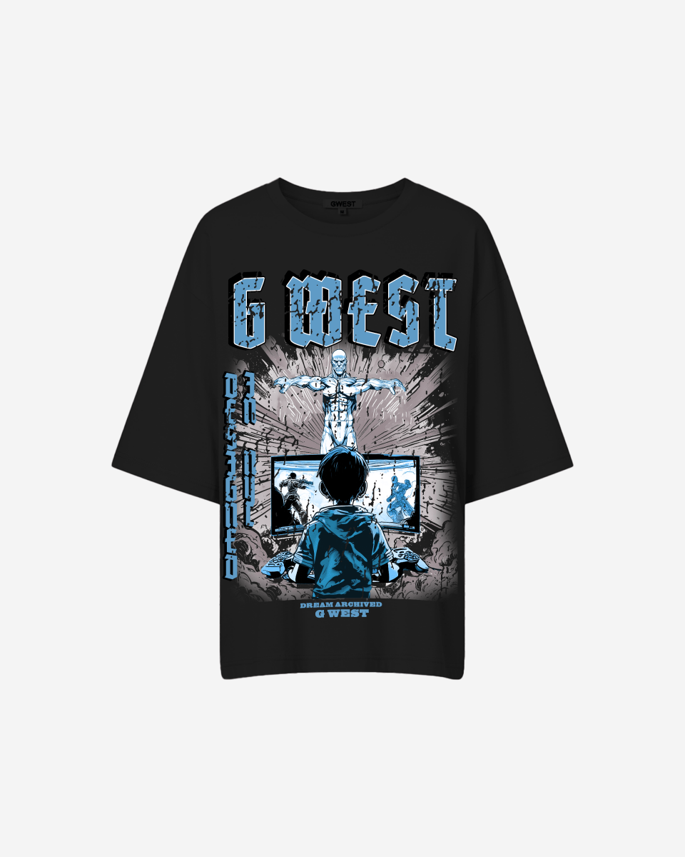 G West Game of G Baby Blue Black Oversized Tee - Women