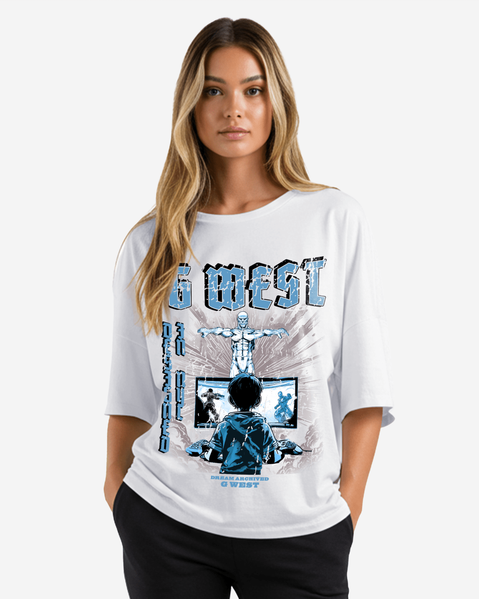 G West Game of G Baby Blue Black Oversized Tee - Women