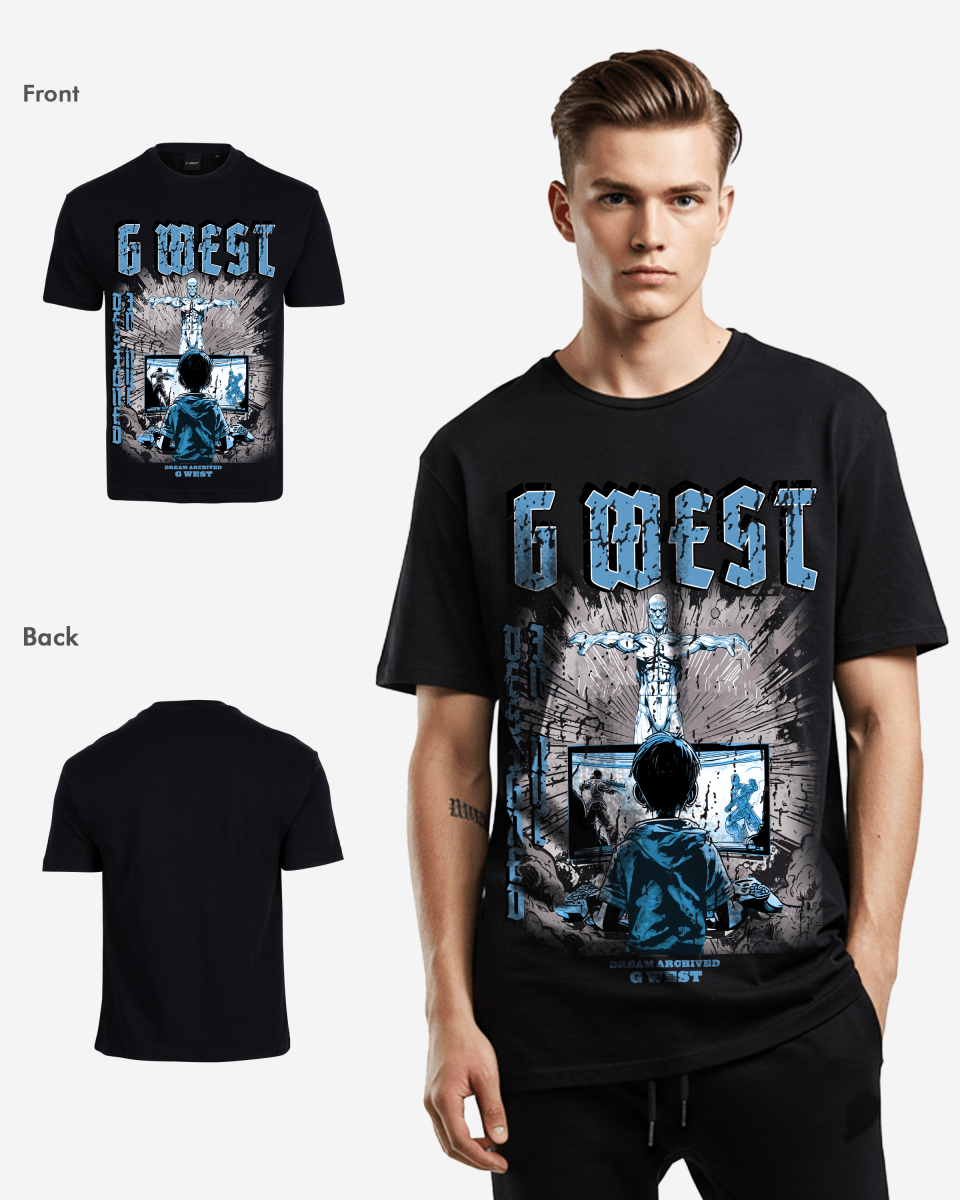 G West Game of G Baby Blue Black Oversized Tee