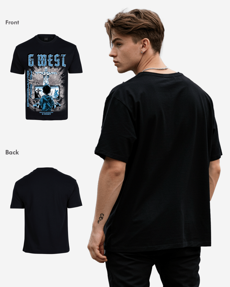 G West Game of G Baby Blue Black Oversized Tee