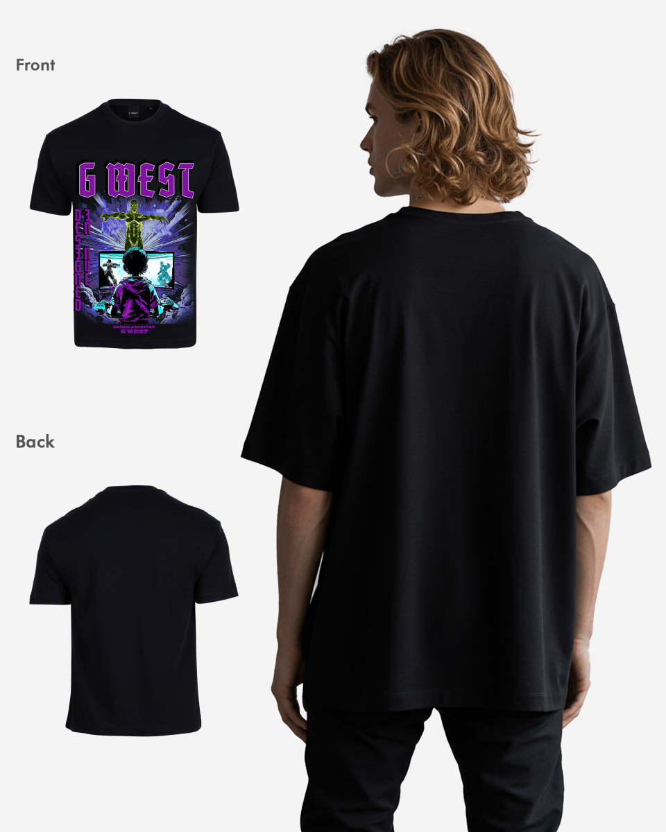 G West Game of G Baby Blue Black Oversized Tee