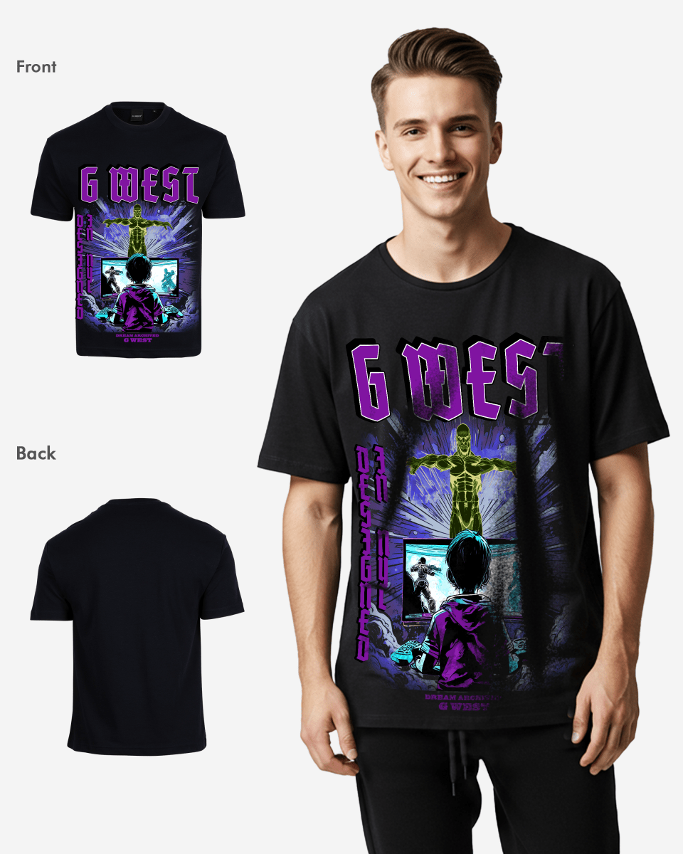 G West Game of G Baby Blue Black Oversized Tee