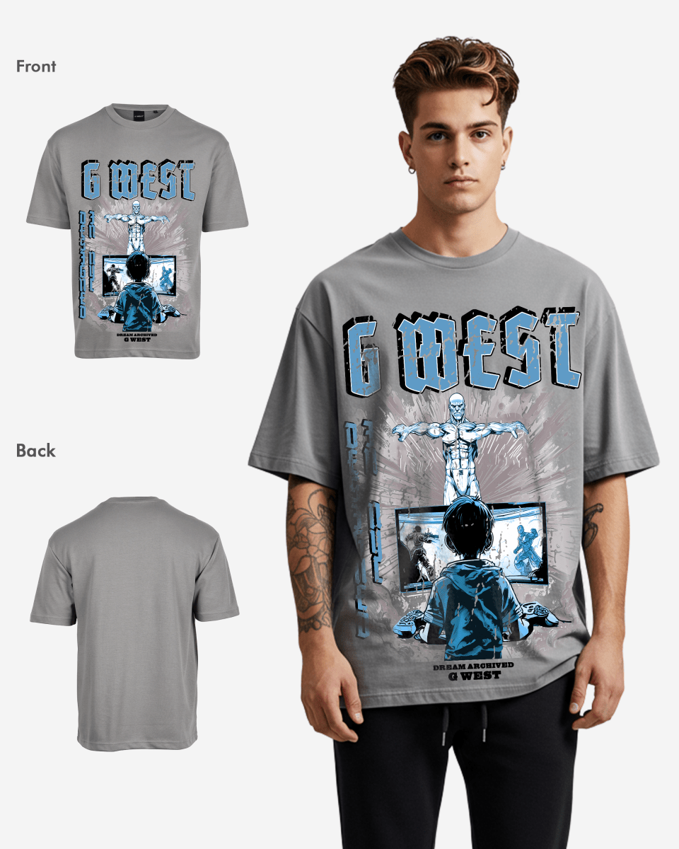 G West Game of G Baby Blue Black Oversized Tee