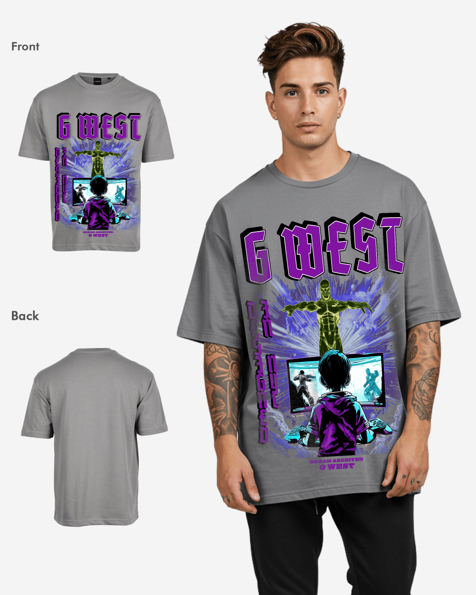 G West Game of G Baby Blue Black Oversized Tee