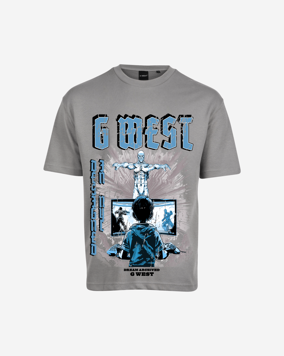 G West Game of G Baby Blue Black Oversized Tee