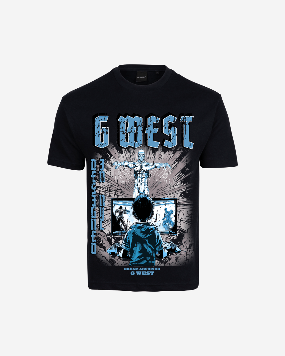 G West Game of G Baby Blue Black Oversized Tee
