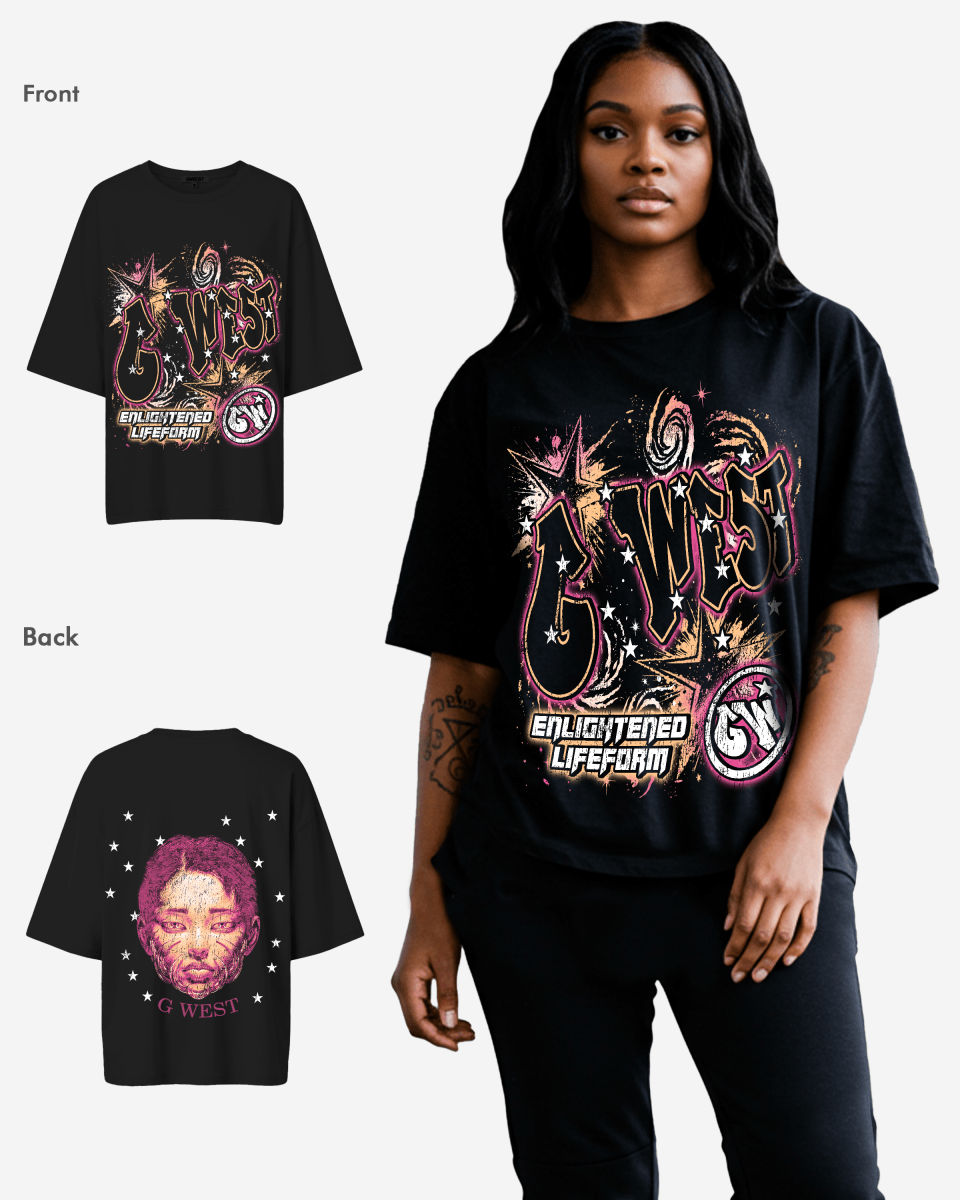 G West Illuminated Soul Double Hit Premium Oversized Tee Front And Back Print - WOMEN